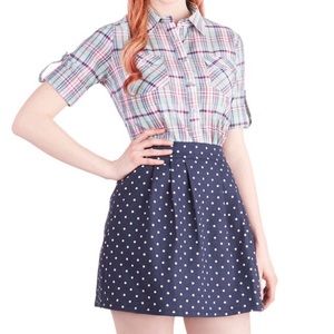 ModCloth chambray denim polka dot mini skirt